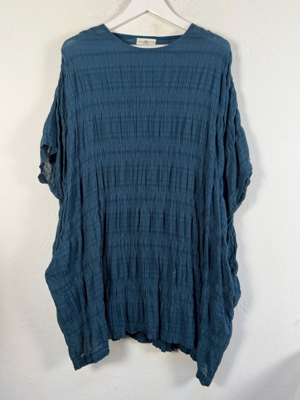 Natural Life Women Blue Crinkle Gauze Oversized Tunic Top Dolman Sleeve Boho S/M